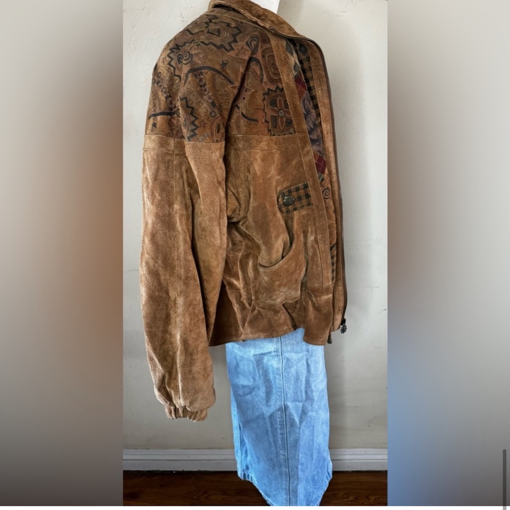 Brown Patterned Bomber Jacket - image 12